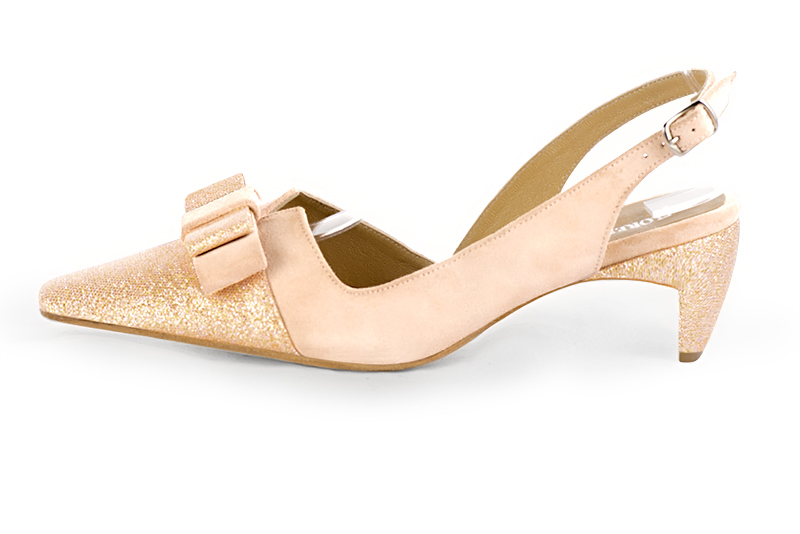Powder pink women's open back shoes, with a knot. Tapered toe. Medium comma heels. Profile view - Florence KOOIJMAN